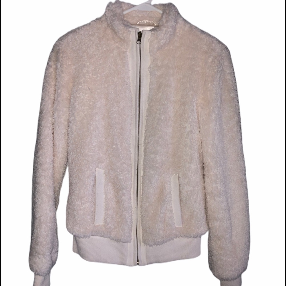 Fuzzy Cream Zip Up Fluff Jacket